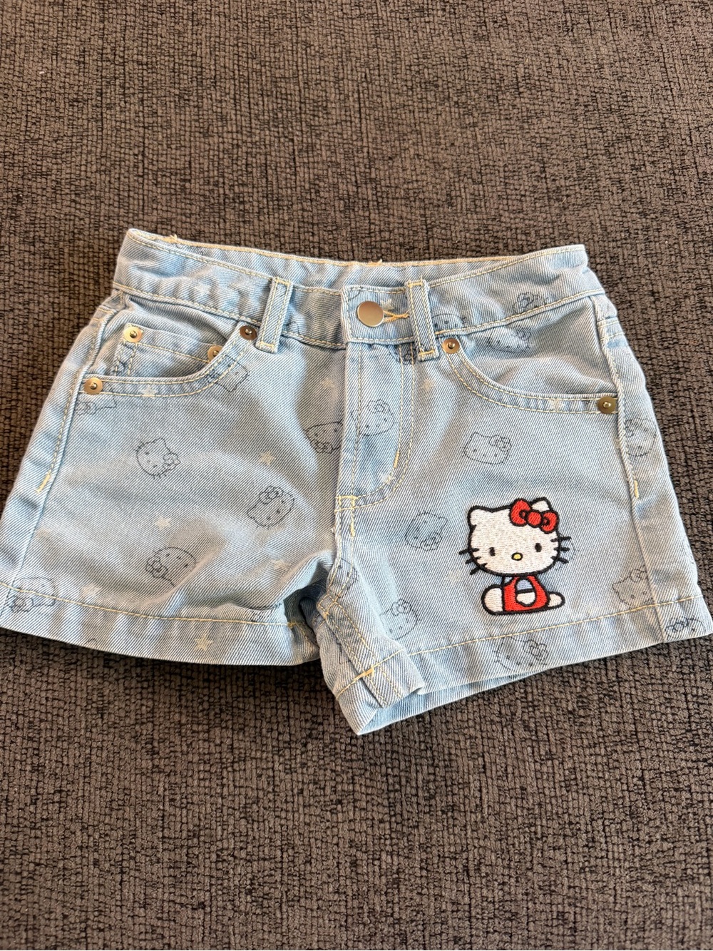 Sanrio Light Blue Hello Kitty Denim Shorts with Embroidered Patch